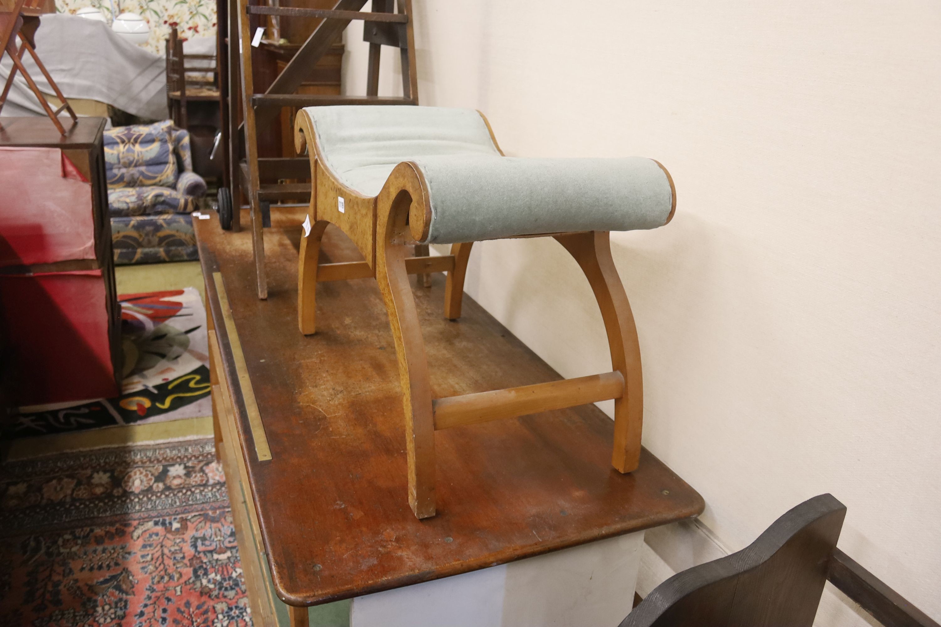 A Regency style 'X' framed stool, length 69cm, depth 46cm, height 46cm